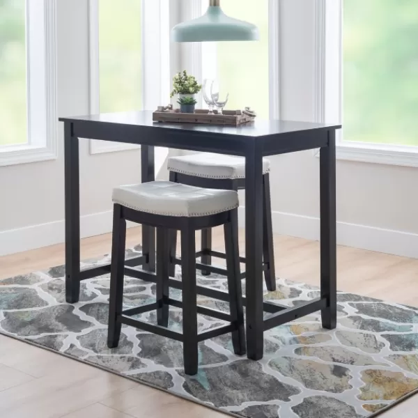 Dining Tables-Kirkland's Home Wood & Upholstered Stools 3-Pc. Dining Set Black