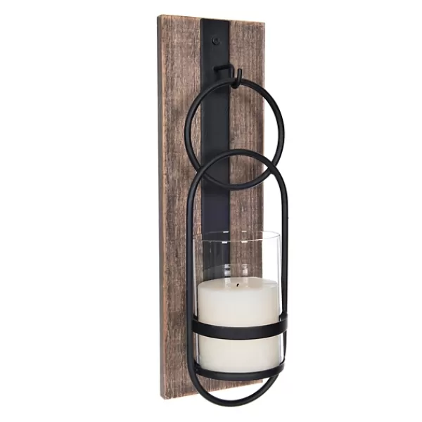 Sconces-Kirkland's Home Wood And Black Metal Geometric Sconce