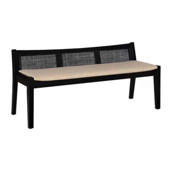 Benches & Ottomans-Kirkland's Home Wood And Cane Upholstered Bench Black