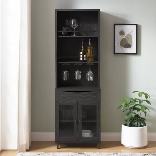 Kitchen Islands & Bar Carts-Kirkland's Home Wood And Glass 2-Door Bar Cabinet Black