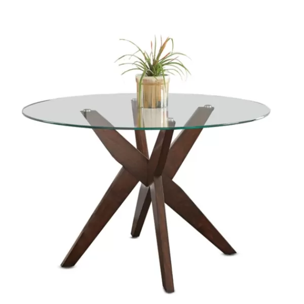Dining Tables-Kirkland's Home Wood And Glass X-Base Dining Table Brown