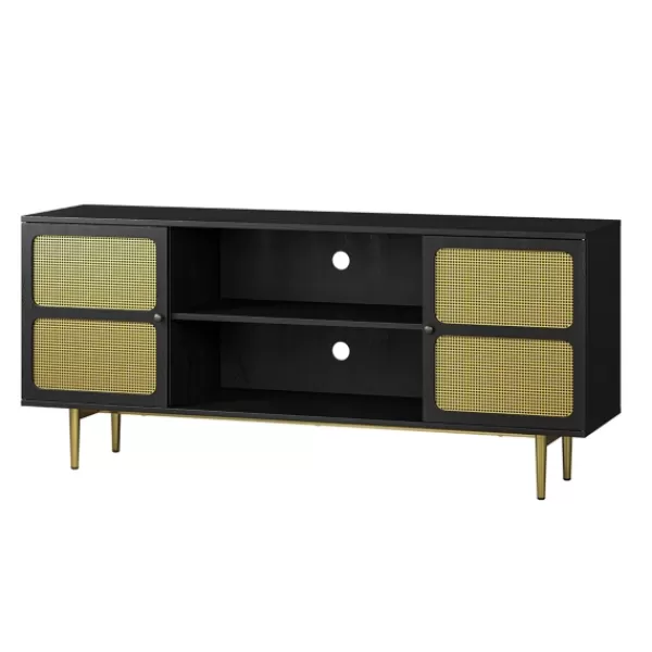 Tv Stands & Media Consoles-Kirkland's Home Wood And Gold Paneled 2-Door Tv Stand Black