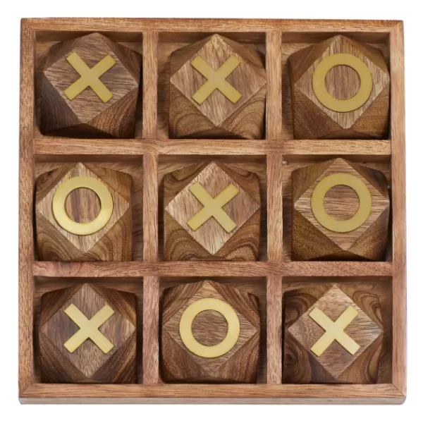 Decorative Accents-Kirkland's Home Wood And Gold Tic Tac Toe Game Set Brown