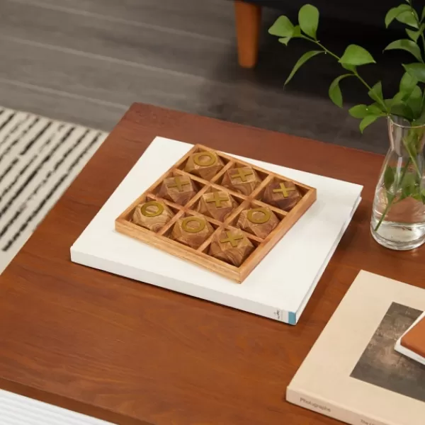 Decorative Accents-Kirkland's Home Wood And Gold Tic Tac Toe Game Set Brown