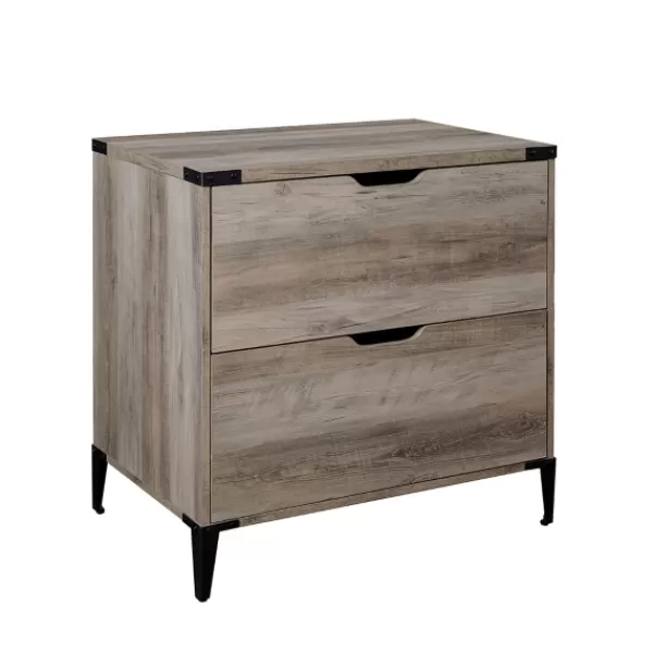 Office Furniture-Kirkland's Home Wood And Iron Accent Filing Cabinet Gray