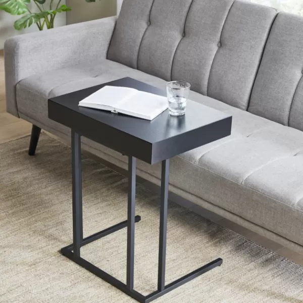 Accent & End Tables-Kirkland's Home Wood And Metal C-Frame Accent Table Black