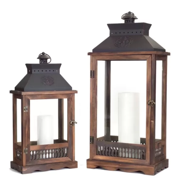 Lanterns-Kirkland's Home Wood And Metal Embossed Lanterns, Set Of 2 Brown