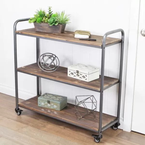 Office Furniture-Kirkland's Home Wood And Metal Frame 3-Tier Rolling Shelf