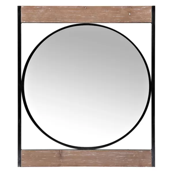 Decorative Mirrors-Kirkland's Home Wood And Metal Framed Round Industrial Mirror