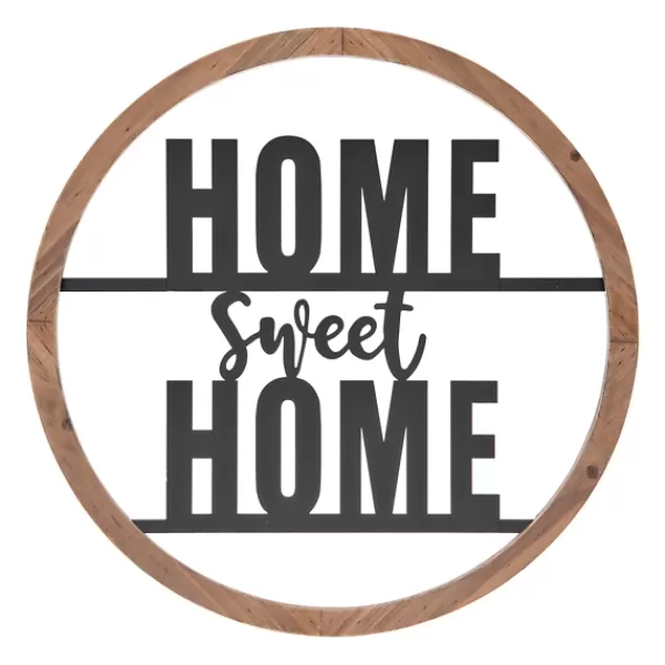 Wall Quotes & Signs-Kirkland's Home Wood And Metal Home Sweet Home Round Plaque Tan/Black