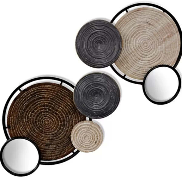 Wall Plaques-Kirkland's Home Wood And Metal Plates With Mirrors, Set Of 2 Black/Brown
