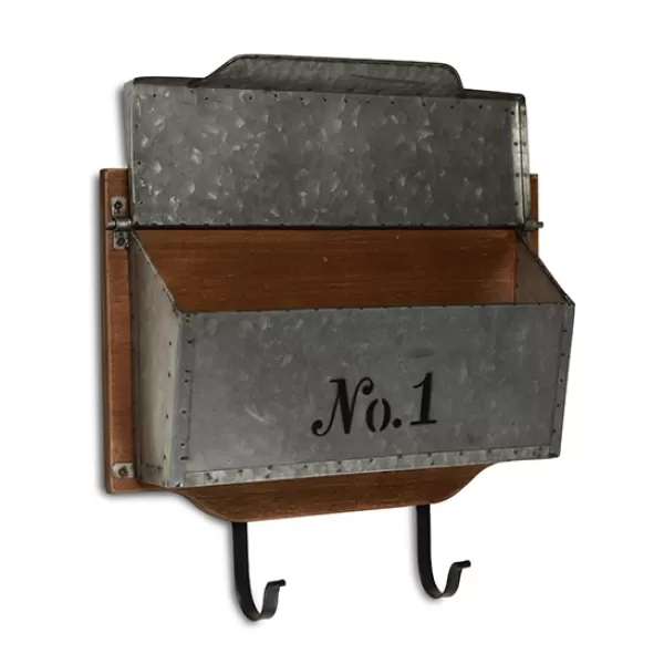 Wall Storage-Kirkland's Home Wood And Metal Wall Storage Mail Box With Hooks