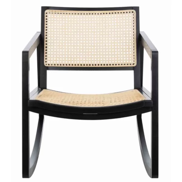 Accent Chairs-Kirkland's Home Wood And Natural Rattan Rocking Chair Black