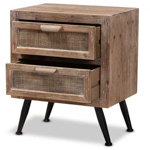 Nightstands-Kirkland's Home Wood And Rattan 2-Drawer Nightstand Brown