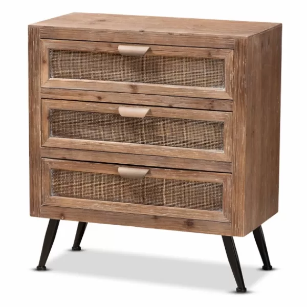 Cabinets & Sideboards-Kirkland's Home Wood And Rattan 3-Drawer Cabinet Brown