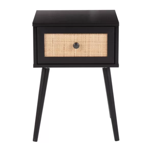 Accent & End Tables-Kirkland's Home Wood And Rattan Drawer Accent Table Black