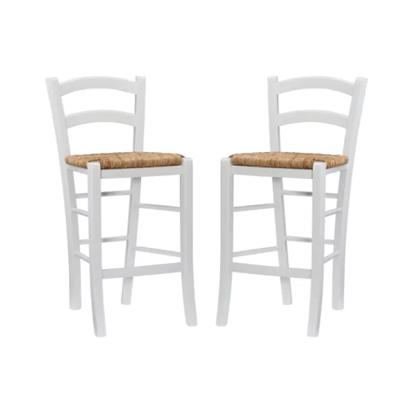 Bar Stools & Counter Height Stools-Kirkland's Home Wood And Seagrass Counter Stools, Set Of 2 White