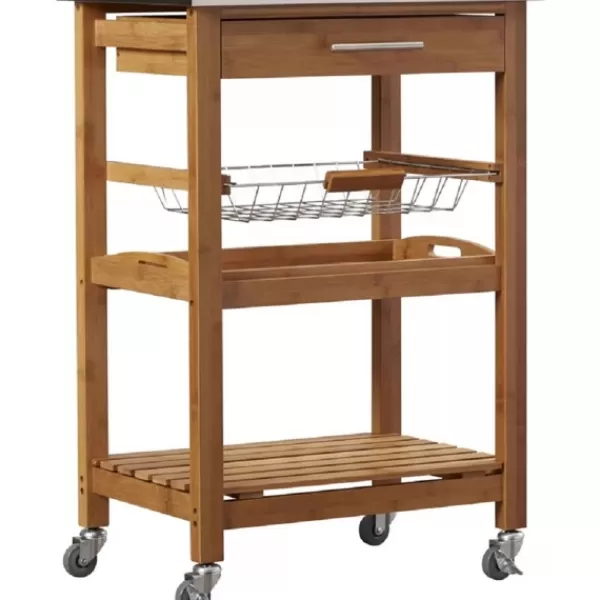 Kitchen Islands & Bar Carts-Kirkland's Home Wood And Stainless Steel 3-Tier Kitchen Cart Brown/Silver