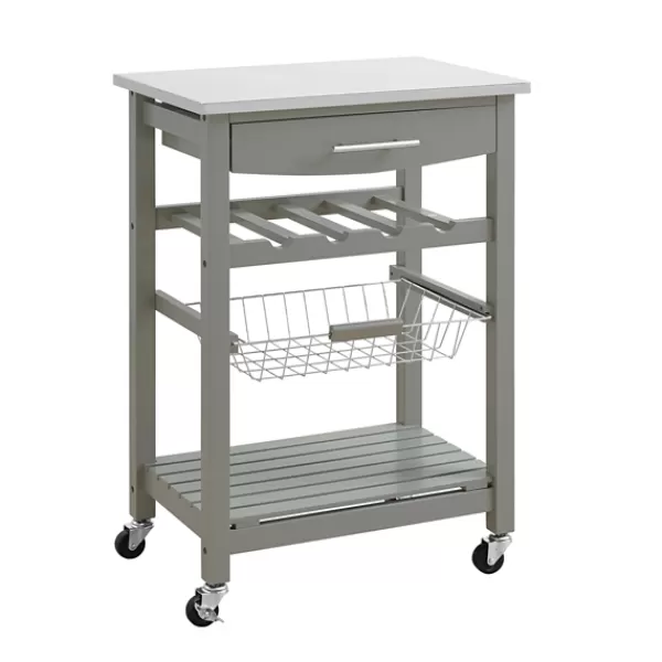 Kitchen Islands & Bar Carts-Kirkland's Home Wood And Stainless Steel Kitchen Cart Gray