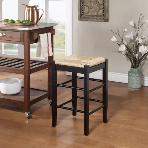 Bar Stools & Counter Height Stools-Kirkland's Home Wood And Woven Rush Counter Stool Black
