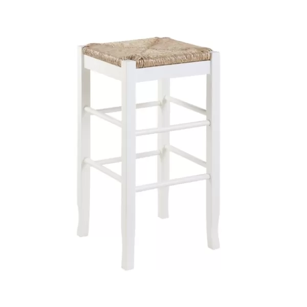 Bar Stools & Counter Height Stools-Kirkland's Home Wood And Woven Rush Square Bar Stool White
