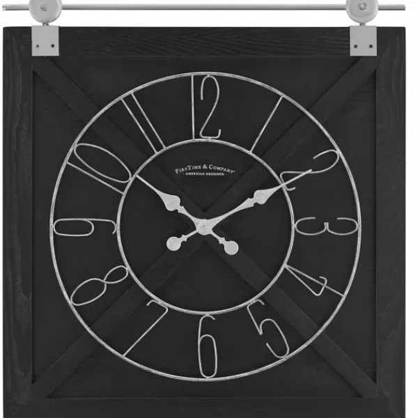 Clocks-Kirkland's Home Wood Barn Door Clock Black