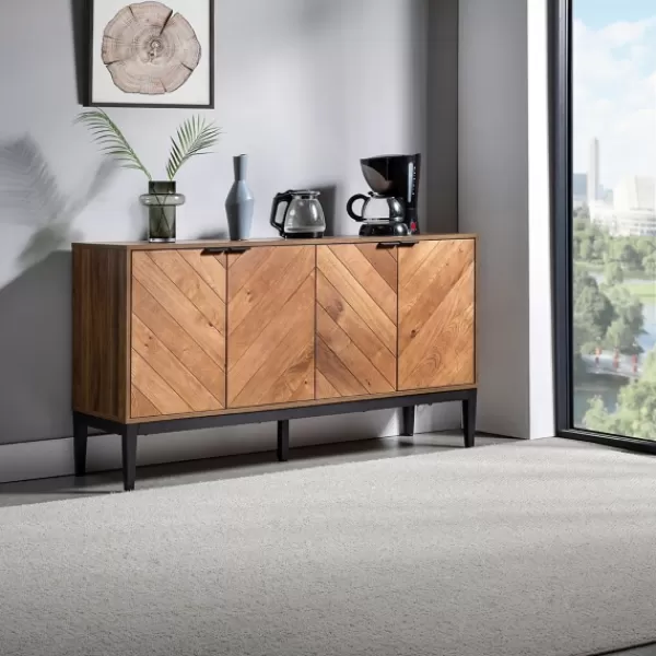 Cabinets & Sideboards-Kirkland's Home Wood Chevron 4-Door Sideboard Brown