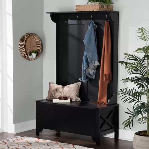 Entryway Furniture-Kirkland's Home Wood Classic Farmhouse Hall Tree Black