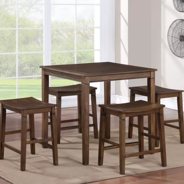 Dining Tables-Kirkland's Home Wood Counter Stool 5-Pc. Dining Set Brown