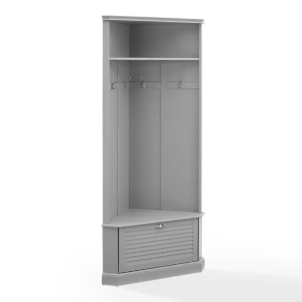Entryway Furniture-Kirkland's Home Wood Drop Door Corner Hall Tree Gray