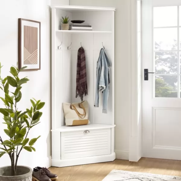 Entryway Furniture-Kirkland's Home Wood Drop Door Corner Hall Tree White