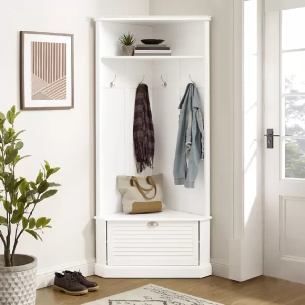 Entryway Furniture-Kirkland's Home Wood Drop Door Corner Hall Tree White