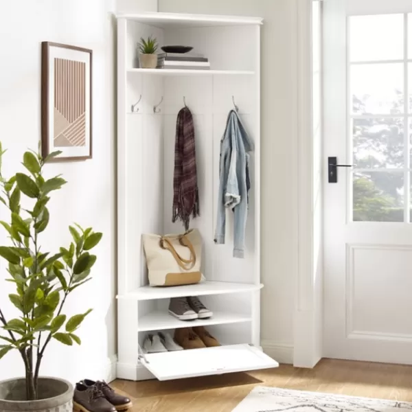 Entryway Furniture-Kirkland's Home Wood Drop Door Corner Hall Tree White