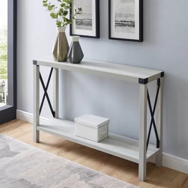 Entryway Furniture-Kirkland's Home Wood Farmhouse Console Table Gray