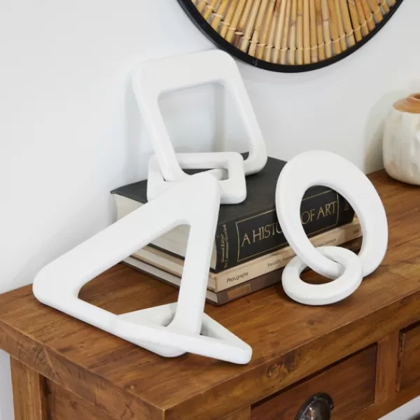 Statues & Figurines-Kirkland's Home Wood Geometric Chain Sculptures, Set Of 3 White