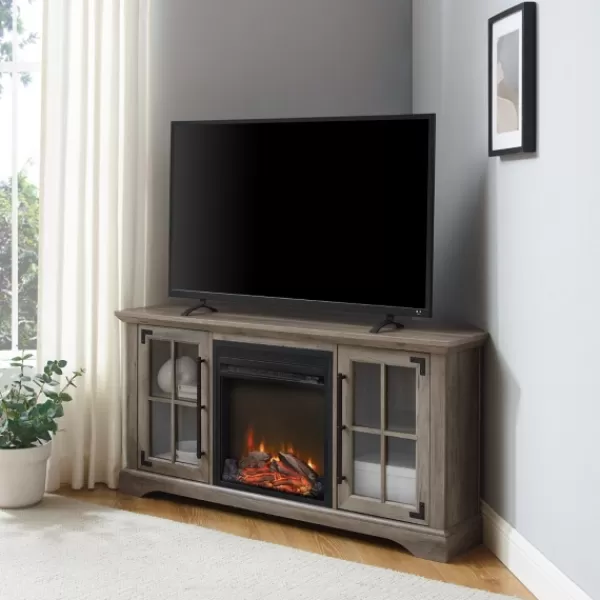 Tv Stands & Media Consoles-Kirkland's Home Wood Led Fireplace Media Cabinet Gray