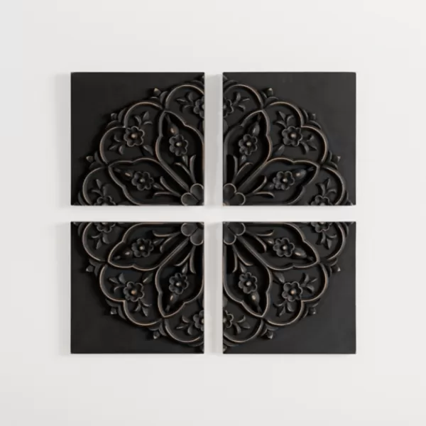 Wall Plaques-Kirkland's Home Wood Medallion 4-Pc. Wall Plaque Set Black