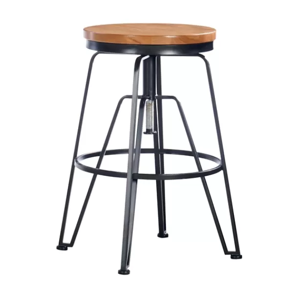 Bar Stools & Counter Height Stools-Kirkland's Home Wood Metal Black Industrial Adjustable Stool Brown