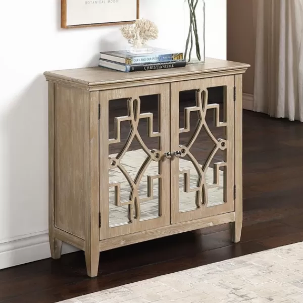 Cabinets & Sideboards-Kirkland's Home Wood Mirrored Doors Cabinet Brown