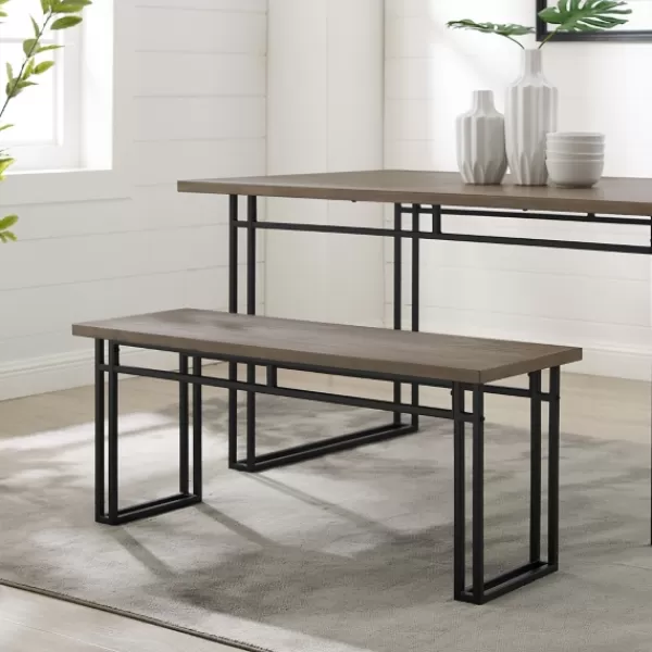 Dining Chairs-Kirkland's Home Wood Modern Dining Bench Gray