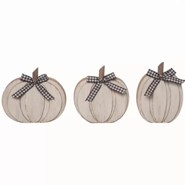 Statues & Figurines-Kirkland's Home Wood Pumpkins With Bows, Set Of 3 White