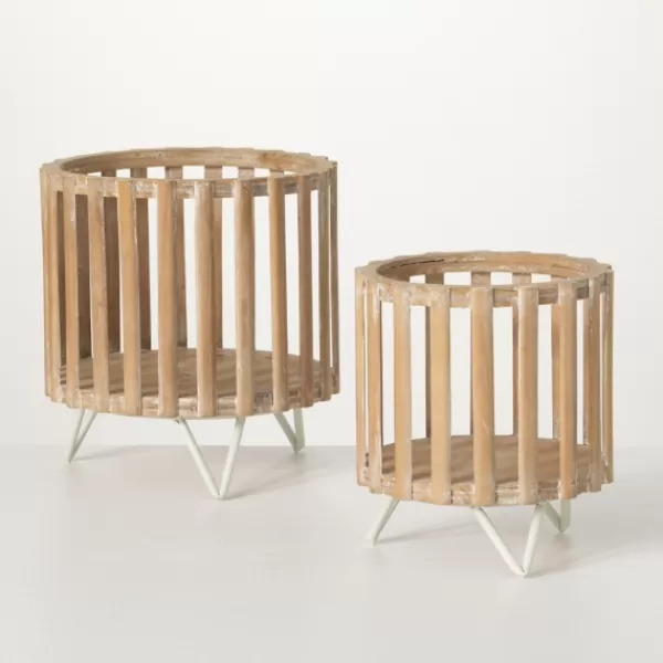 Decorative Accents-Kirkland's Home Wood Slat Planter Stands, Set Of 2 Brown