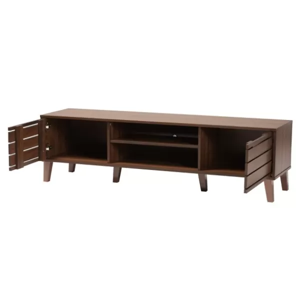 Tv Stands & Media Consoles-Kirkland's Home Wood Slatted Midcentury Tv Stand Brown