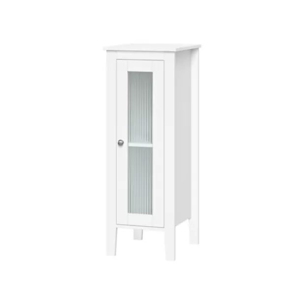 Bathroom Furniture-Kirkland's Home Wood Slim Single Glass Door Floor Cabinet White