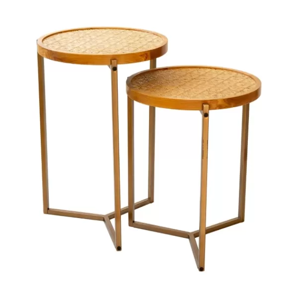 Accent & End Tables-Kirkland's Home Wood Top And Bronze Leg Nesting Tables, Set Of 2