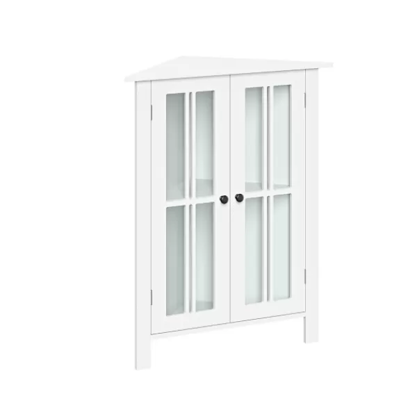 Bathroom Furniture-Kirkland's Home Wood Two Pane Glass Doors Corner Cabinet White