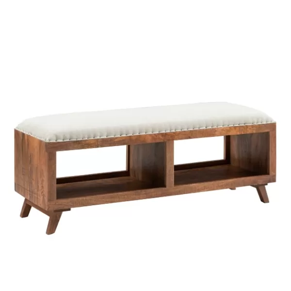 Benches & Ottomans-Kirkland's Home Wood Upholstered Seat Open Storage Bench Brown