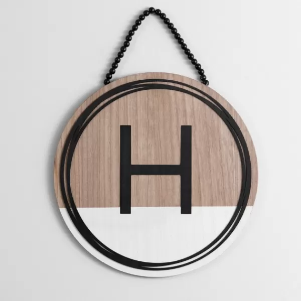 Monogram Wall Decor-Kirkland's Home Wooden Neutral Beaded Monogram H Plaque Tan/Black/White