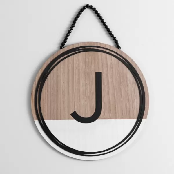 Monogram Wall Decor-Kirkland's Home Wooden Neutral Beaded Monogram J Plaque Tan/Black/White