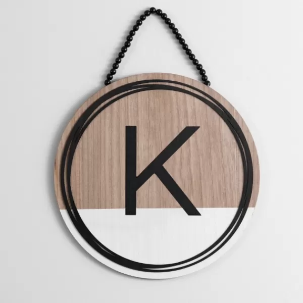Monogram Wall Decor-Kirkland's Home Wooden Neutral Beaded Monogram K Plaque Tan/Black/White